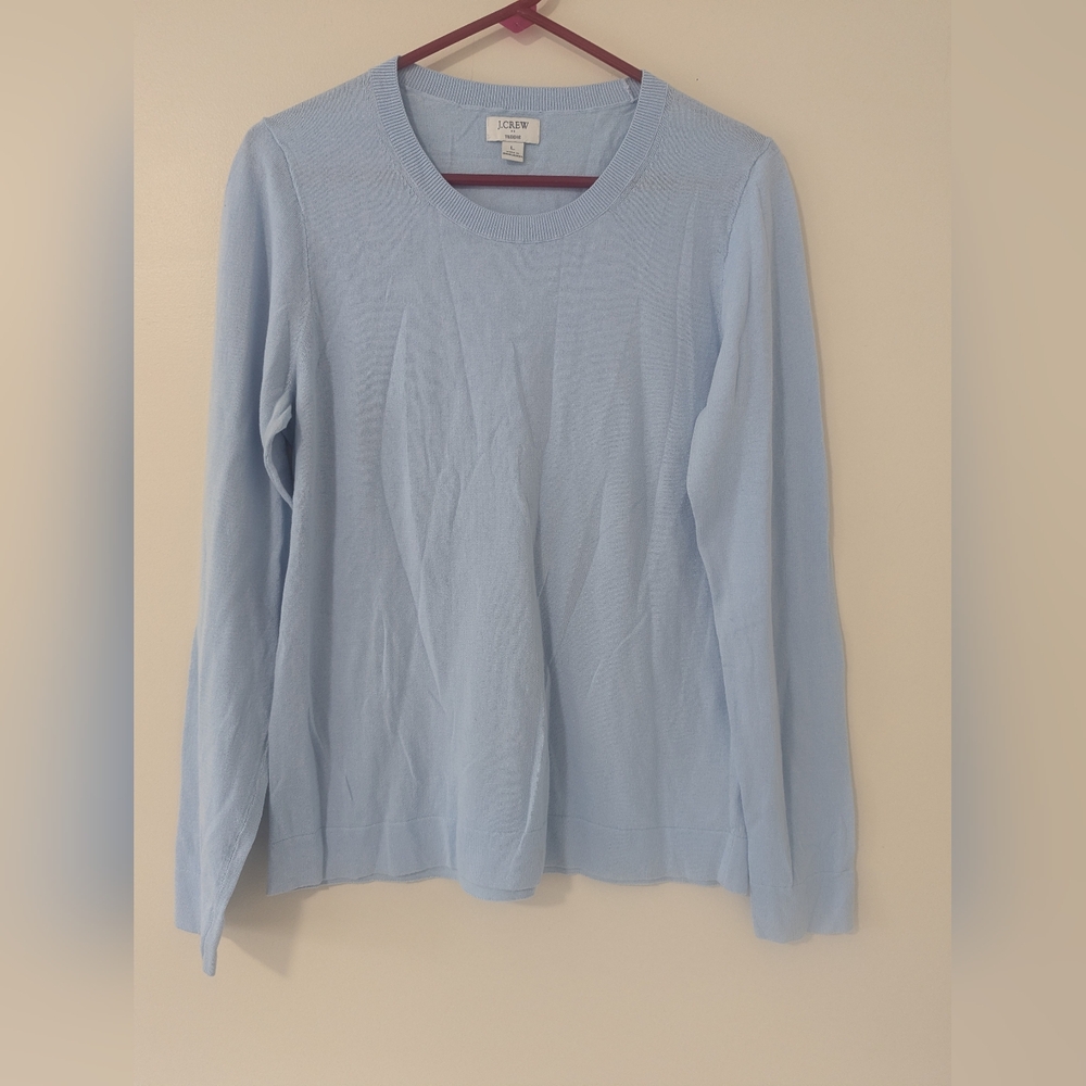 J Crew Womens Blue Pullover Teddie Sweater Long Sleeve Cotton L1561 Size L NWOT